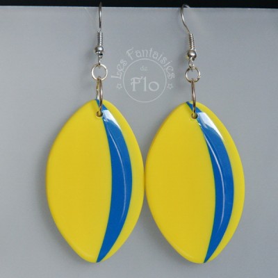 Boucles d'oreilles jaunes et bleues